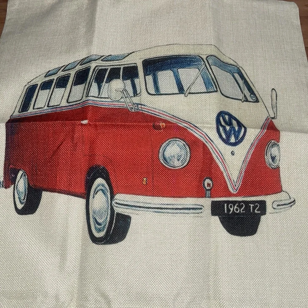 VW BUS Canvas Throw Cover Pillows Cars Surf Beach Zipper Closure Two Covers